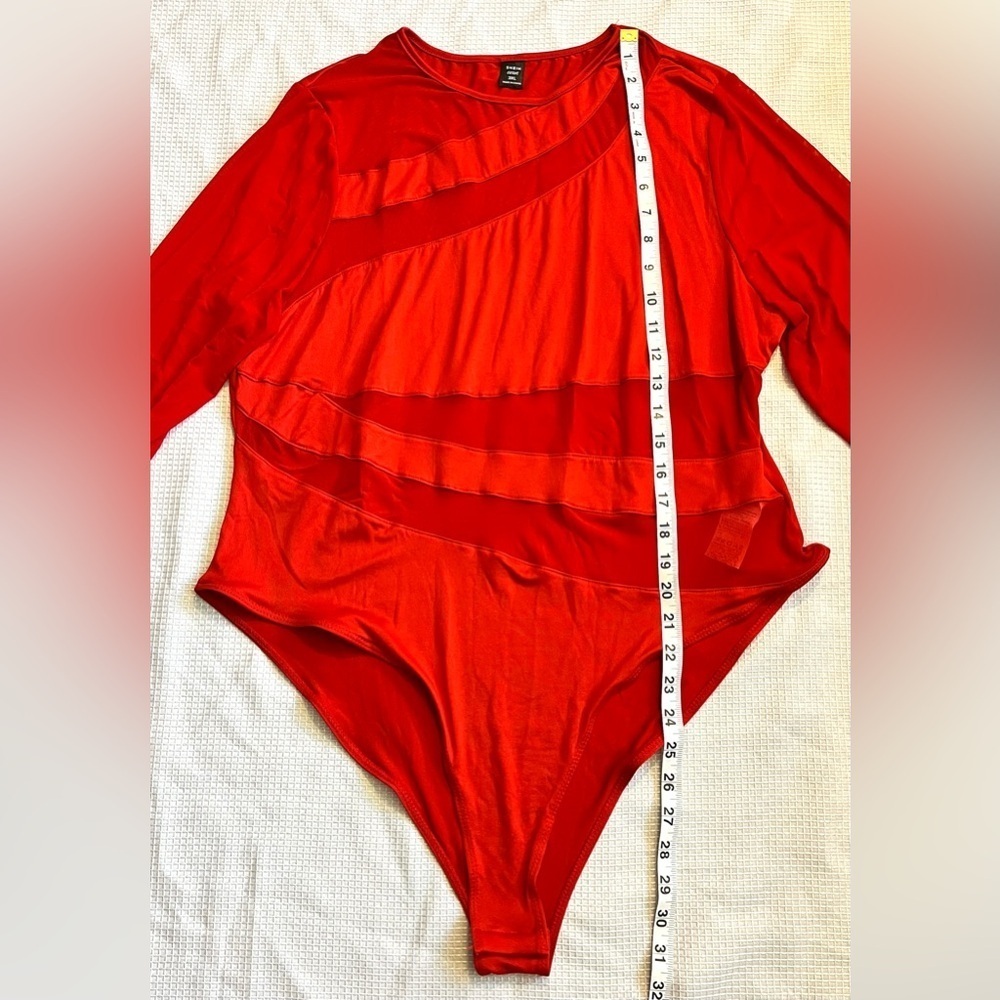 SHEIN Curve Plus Size Red Long Sleeve Sheer Mesh Splicing Bodysuit Women’s 3XL - Picture 13 of 16